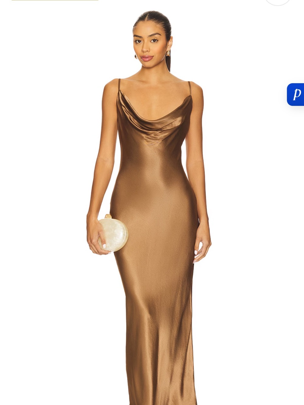 Satin Cowl-Neck Maxi Dress in Bronze